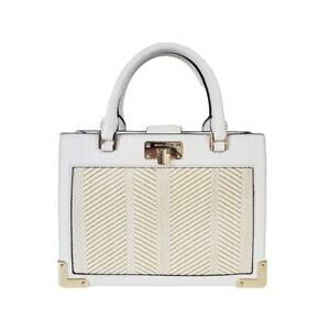 Michael Kors Kinsley MD Accordion Leather & Straw Weaved Satchel Vintage